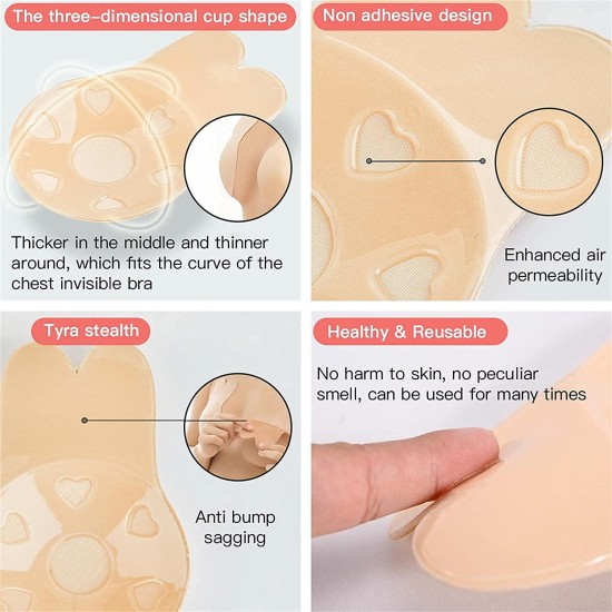 Chest Lifting Backless Push Up Silicone Adhesive Bra - Skin