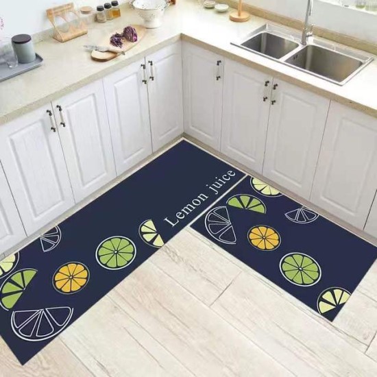 2Pcs Kitchen And Bathroom Non-Slip  Floor Mat 40x120 And 40x60 - Black