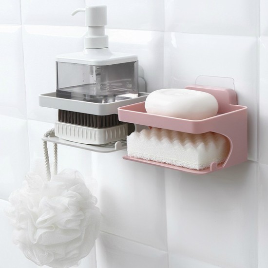 Double-layer Soap Rack Traceless Viscose Bathroom - Solid Pink Double-layer Soap Rack Traceless Viscose Bathroom - Solid Pink