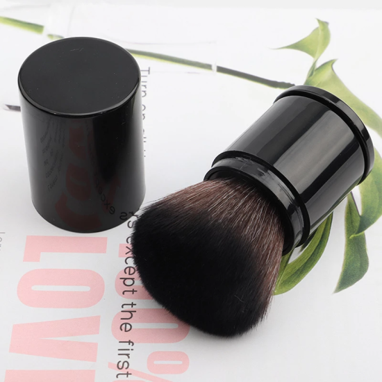 1 Pcs Makeup Brush With Cover Curved Foundation - Black