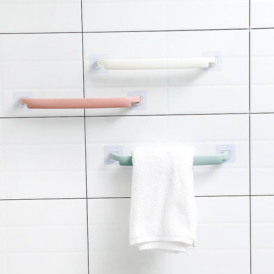 Self-Adhesive Towel hanging Rack Plastic Wall-Mounted - pink