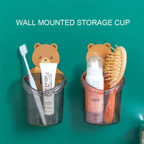 Bear Wall Mounted Toothbrush Holder Cup - Brown Bear Wall Mounted Toothbrush Holder Cup - Brown