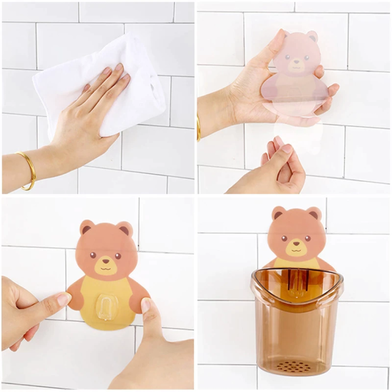 Bear Wall Mounted Toothbrush Holder Cup - Brown Bear Wall Mounted Toothbrush Holder Cup - Brown