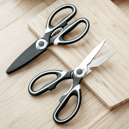 Stainless Steel Meat Cutting Scissors Chicken Bone Corkscrew - Black