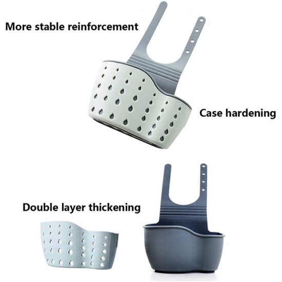 Sink Shelf Soap Sponge Drain Rack Silicone Storage Bag - Light Green