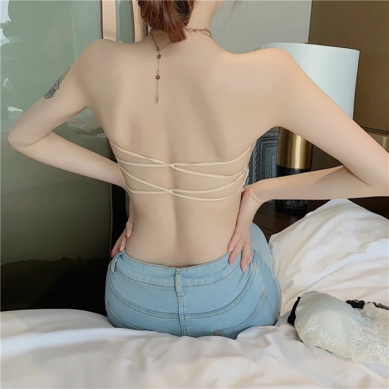 Ladies Breathable Crop Top Strapless Bra - Black