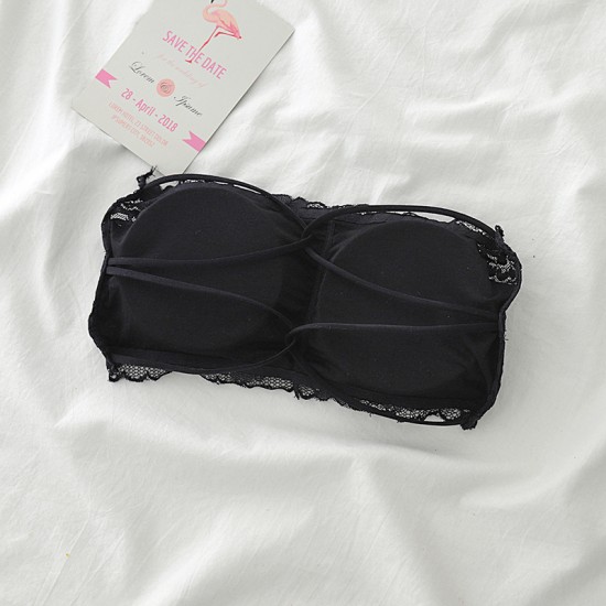 Ladies Breathable Crop Top Strapless Bra - Black