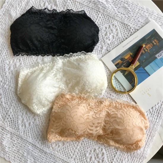 Ladies Breathable Crop Top Strapless Bra - Black