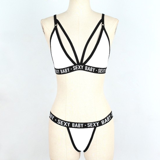 V Neck Bikini Set Beachwear For Women - White