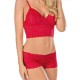 Two Piece Lingerie Set Women Lace See-Through - Red