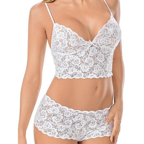 Two Piece Lingerie Set Women Lace See-Through - White Two Piece Lingerie Set Women Lace See-Through - White