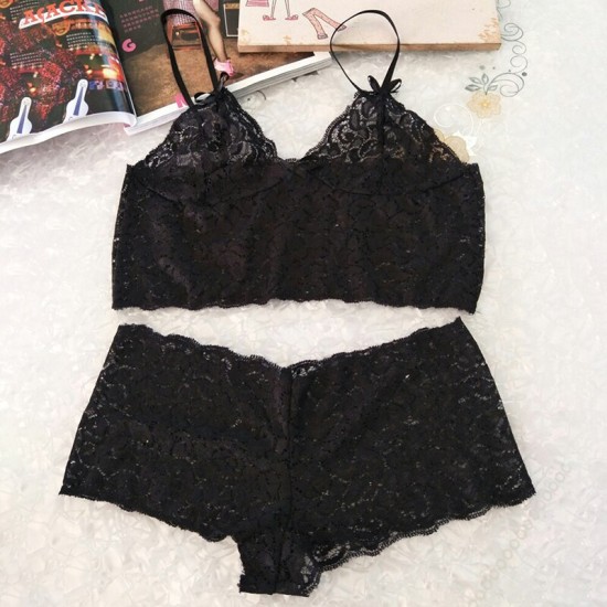 Two Piece Lingerie Set Women Lace See-Through - Black Two Piece Lingerie Set Women Lace See-Through - Black