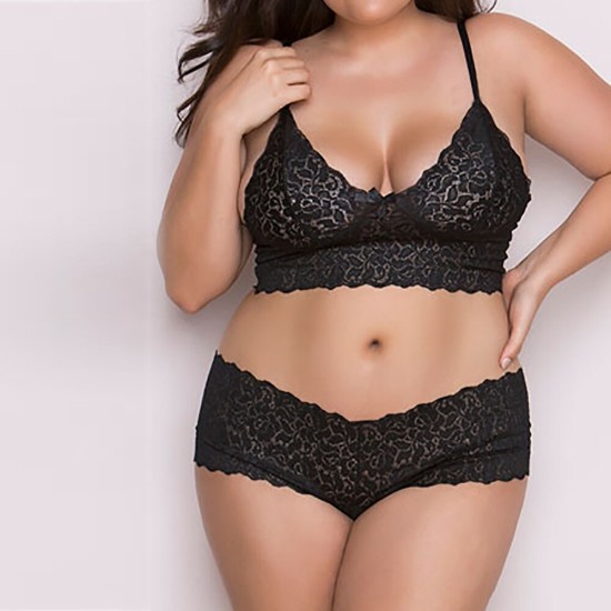 Two Piece Lingerie Set Women Lace See-Through - Black Two Piece Lingerie Set Women Lace See-Through - Black