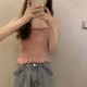Women Slim Solid Wrinkle Crop Tops Shirt - Pink