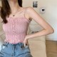 Women Slim Solid Wrinkle Crop Tops Shirt - Pink