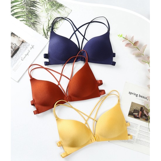 Backless Bra Lace Deep V Low Back Bralette Thin Cup - Blue