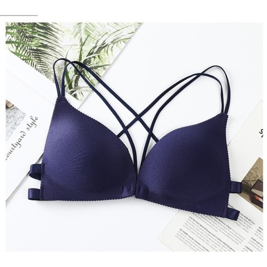 Backless Bra Lace Deep V Low Back Bralette Thin Cup - Blue