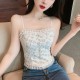 Flower Lace Stitching Zipper Camisole Design Top - White