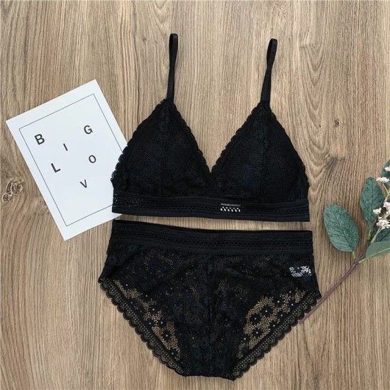 Classy Lace Underwear Suit V-Neck Hollow Out - Black Classy Lace Underwear Suit V-Neck Hollow Out - Black