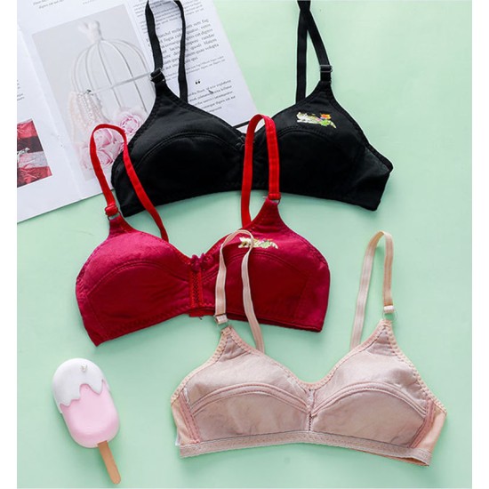 Cartoon Gather Women Rimless Bra Cotton Adjustable - Black