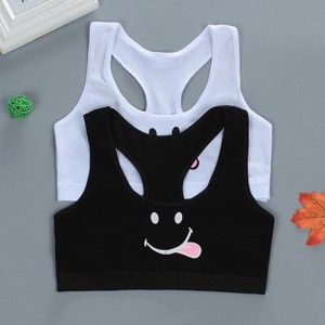 Women Cotton Sport Training Bra Cartoon Smiley - Black Women Cotton Sport Training Bra Cartoon Smiley - Black