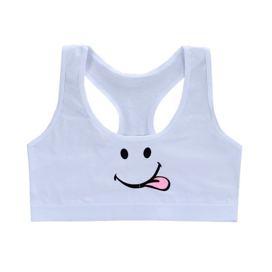 Women Sport Training Bra Cartoon Smiley - White Women Sport Training Bra Cartoon Smiley - White