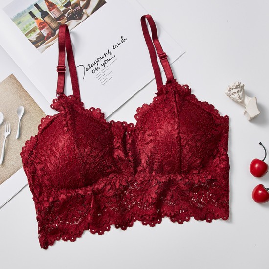 Women Push Up Wireless Lace Bra Top - Red Women Push Up Wireless Lace Bra Top - Red