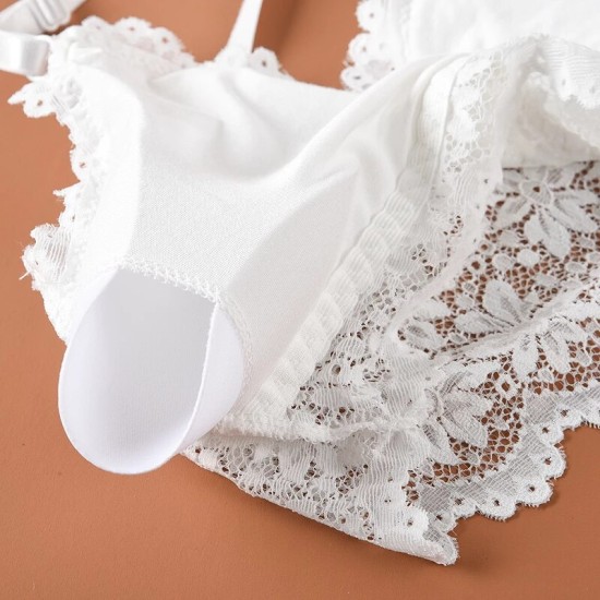 Women Push Up Wireless Lace Bra Top - White Women Push Up Wireless Lace Bra Top - White