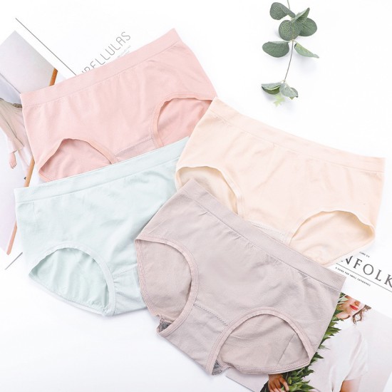4 Pcs Cotton Underwear Antibacterial Mid Waist Panties - Multicolor