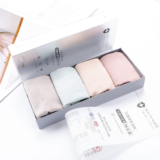 4 Pcs Cotton Underwear Antibacterial Mid Waist Panties - Multicolor