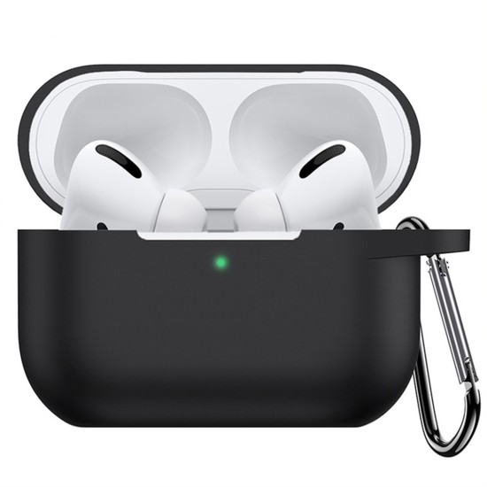 Silicone Cover Case For Apple Airpods Pro With Keychain - Black