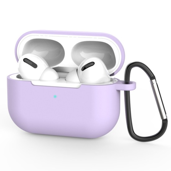 Silicone Cover Case For Apple Airpods Pro With Keychain - Purple