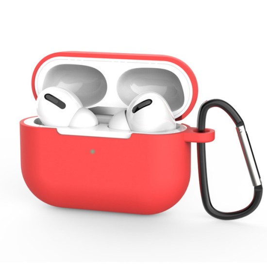 Silicone Cover Case For Apple Airpods Pro With Keychain - Red