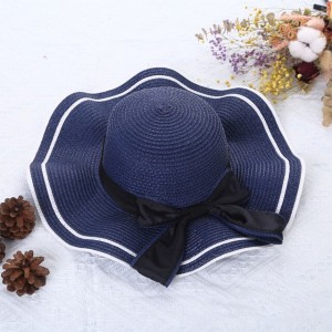 Large Brim Sun Protection Wave Edge Hat Beach Cap - Dark Blue