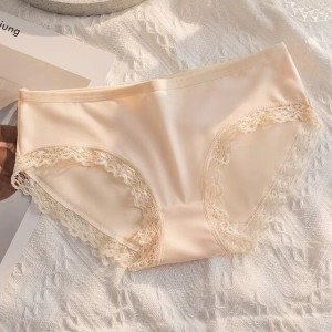 Mid-Waist Panties Stylish Soft Lace Underwear Women - Skin