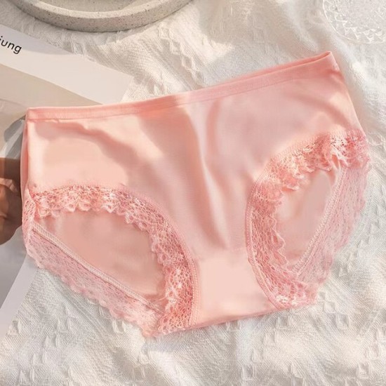 Mid-Waist Panties Stylish Soft Lace Underwear Women - Pink Mid-Waist Panties Stylish Soft Lace Underwear Women - Pink