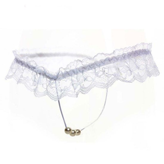 Hot Lingerie Lace Women G-String Low Waist Pearl Thongs - White