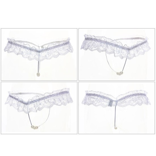 Hot Lingerie Lace Women G-String Low Waist Pearl Thongs - White