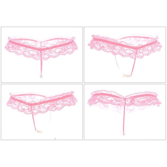 Hot Lingerie Lace Women G-String Low Waist Pearl Thongs - Rose Pink
