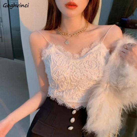 Women Camis Lace Temperament Crop Top Bra - White