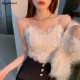Women Camis Lace Temperament Crop Top Bra - White