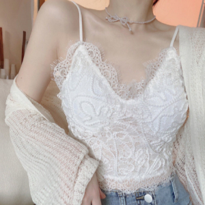 Women Camis Lace Temperament Crop Top Bra - White