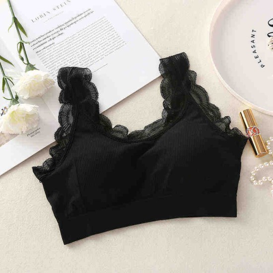 Lace Push Up Sports Padded Bras For Women - Black