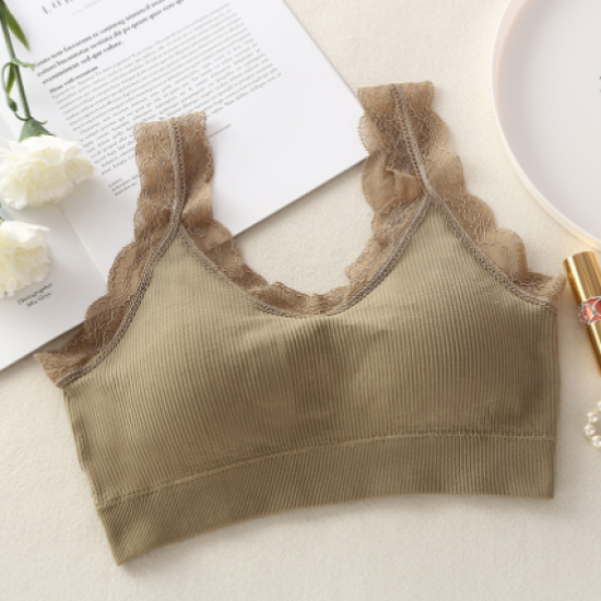 Lace Push Up Sports Padded Bras For Women - Khaki Lace Push Up Sports Padded Bras For Women - Khaki