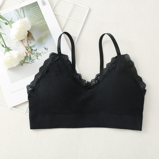 Korean Style Lace Beauty Chest Padded Bra - Black