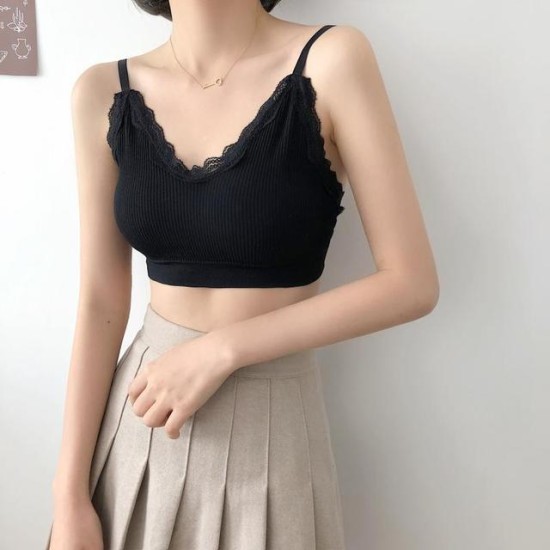 Korean Style Lace Beauty Chest Padded Bra - Black