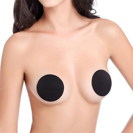 Reusable Thin Silicone Invisible Bra Nipple Stickers Round - Black