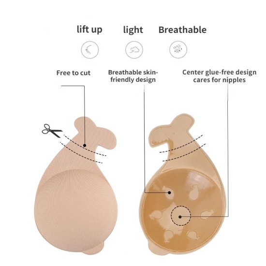 Silicone Nipple Cover Push Up Strapless Bra - Black