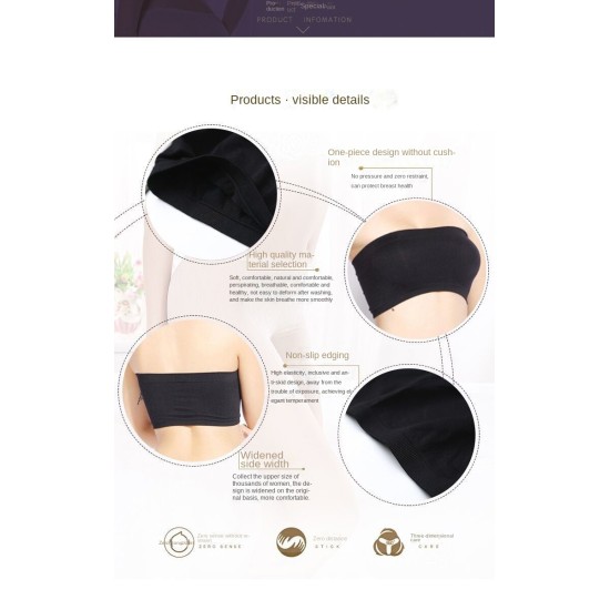 Top Solid Breathable Strapless Bra For Women - Black