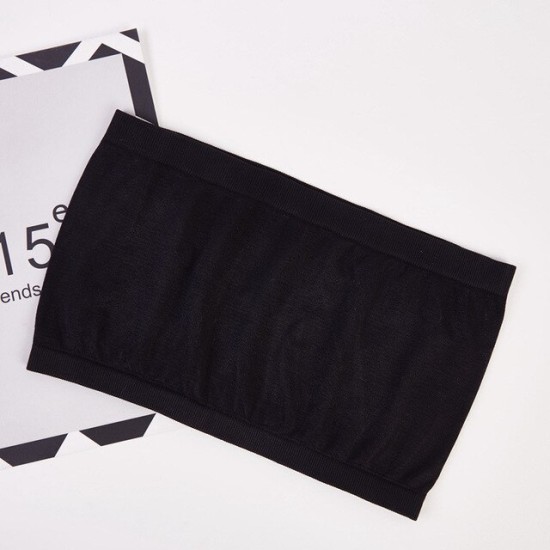 Top Solid Breathable Strapless Bra For Women - Black